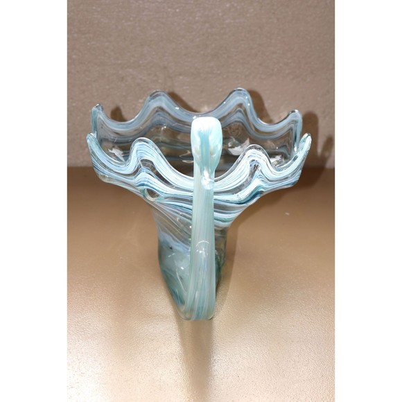 1970s Sooner Glass Multi Color Blue Swirl Swan Bowl with Ruffled Rim - Picture 7 of 9